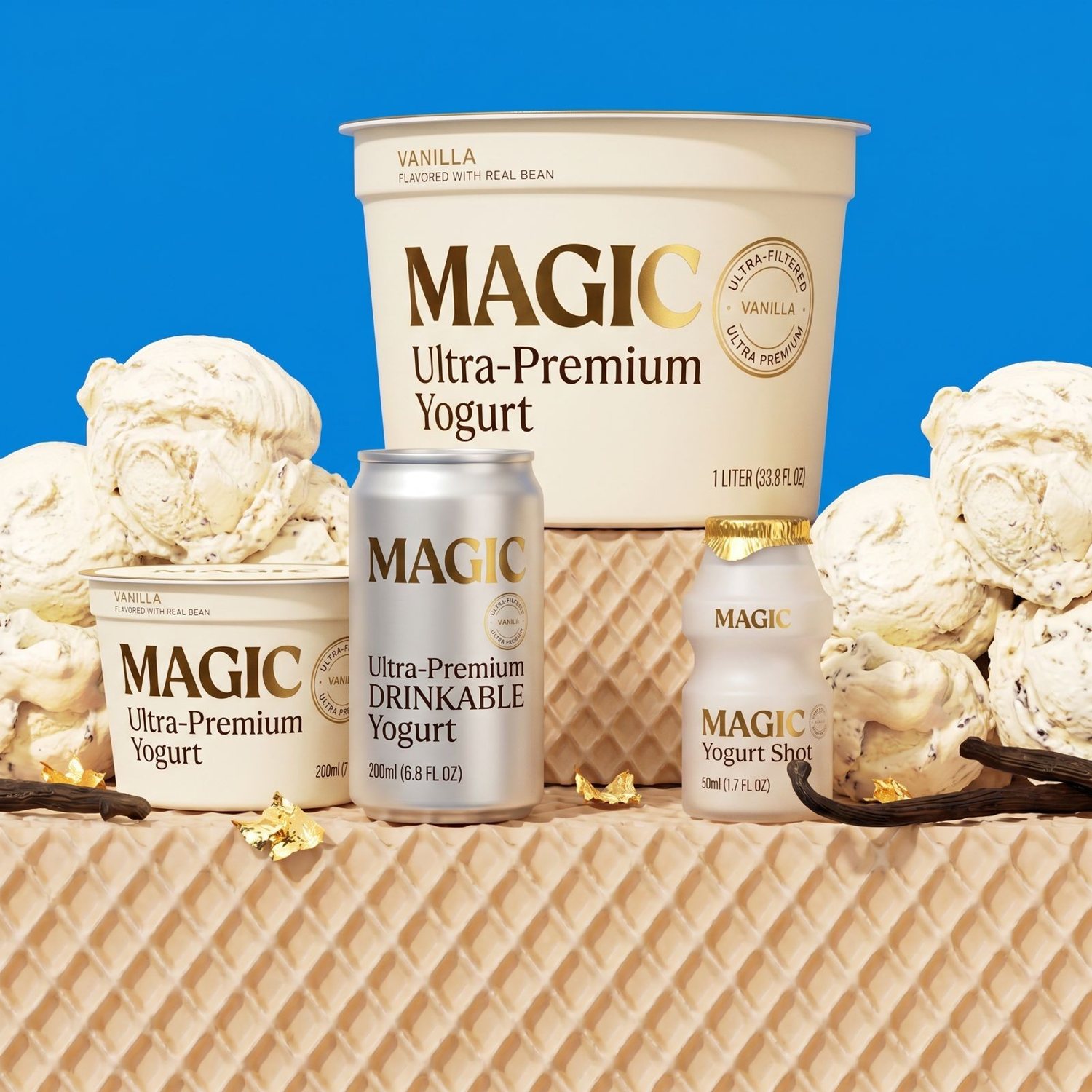 Línea MAGIC: tarro 1 L, vaso 200 ml, lata bebible 200 ml y shot 50 ml